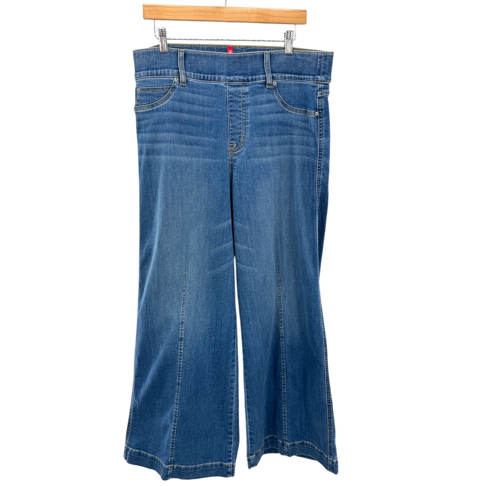 Spanx EveryWear Wide Leg Jeans Blue High Rise Seamed Front 1X Petite 36X30